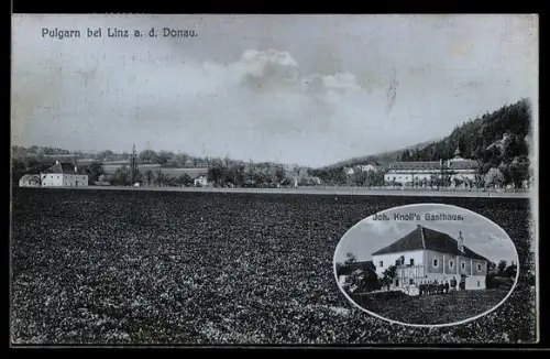 AK Linz a. d. Donau, Teilansicht mit Umgebung und Joh. Knoll`s Gasthaus