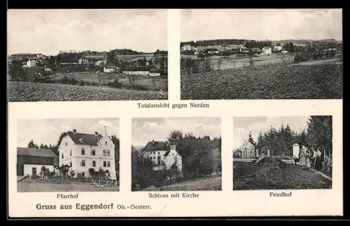 AK Eggendorf /Ob.-Oesterr., Totalansicht, Pfarrhof, Schloss mit Kirche und Friedhof