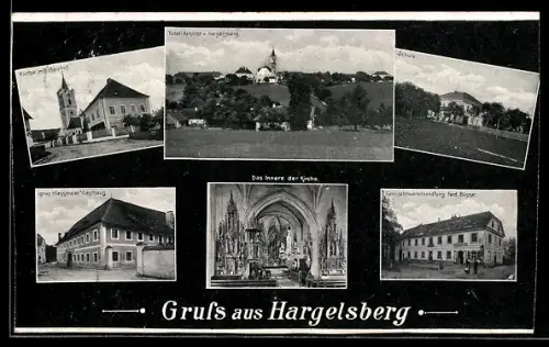 AK Hargelsberg, Ignaz Hiessmaier`s Gasthaus, Gemischtwarenhandlung Ferd. Büsser