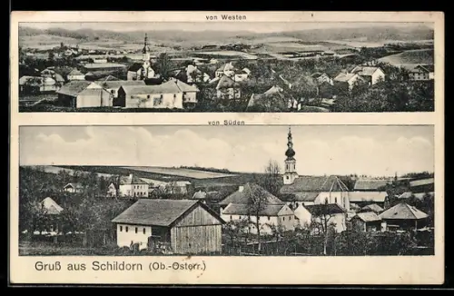 AK Schildorn /Ob.-Österr., Ortsansicht von Westen und Süden