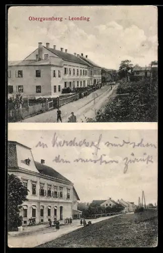 AK Obergaumberg-Leonding, Passanten in einer Strasse, Strassenpartie