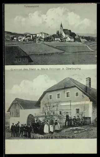 AK Altenberg b. Linz, Totalansicht mit Kirche, Gasthaus des Franz u. Maria Reisinger
