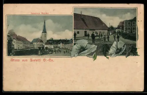 AK Zwettl /O.-Oe., Gasthaus und Innerer Markt mit Anwohnern
