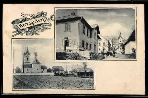 AK Herzogsdorf i. Mühlkreis, Gasthaus und Kirche