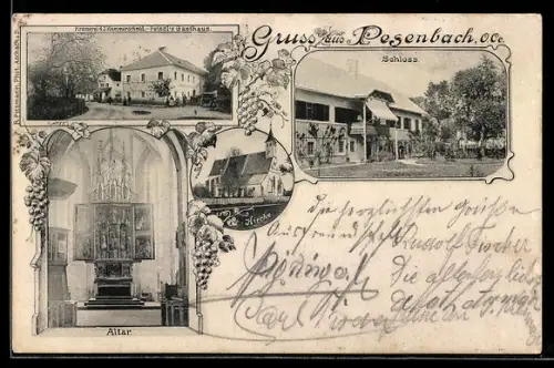 AK Feldkirchen an der Donau, Pesenbach, Schloss, Kirche, Altar, Krämerei d. J. Hammerschmidt, Peissl's Gasthaus