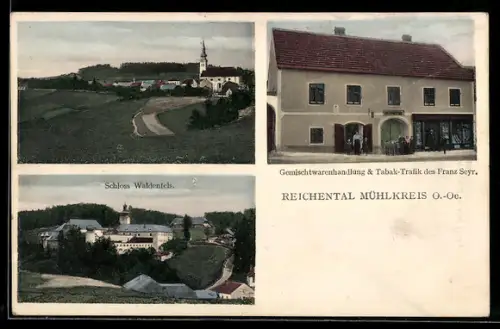 AK Reichental /Mühlkreis, Gemischtwarenhandlung des Franz Seyr, Schloss Waldenfels, Ortspartie