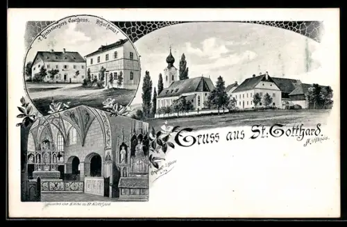 AK St. Gotthard, T. Hinterbergers Gasthaus, Inneres der Kirche