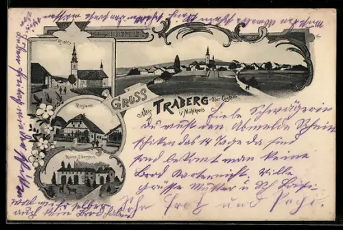 AK Traberg /Ober-Oesterr., Postamt, Ruine Piberstein und Platz
