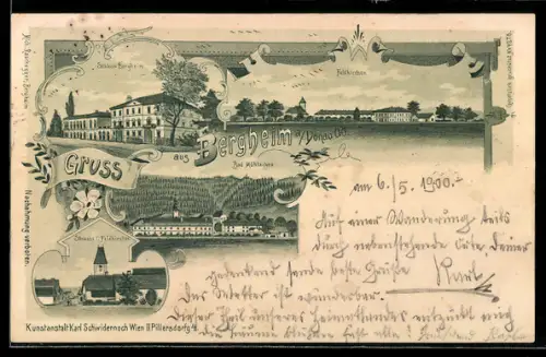 Lithographie Feldkirchen an der Donau, Schloss Bergheim, Feldkirchen, Bad Mühlacken
