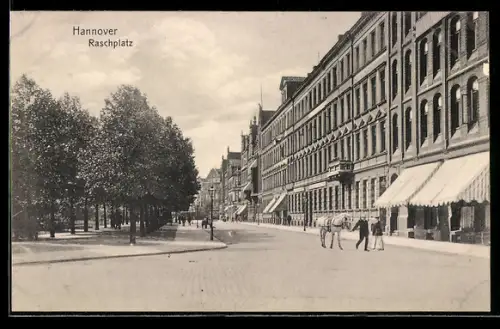 AK Hannover, Strasse am Raschplatz mit Promenadenallee, Pferd