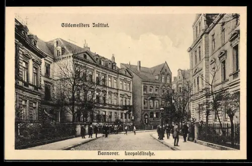 AK Hannover, Leopoldstrasse mit Gildemeisters Institut