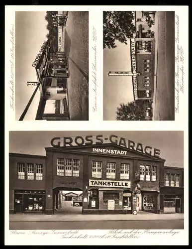 Klapp-AK Berlin-Kreuzberg, Gross-Garage Innenstadt mit Tankstelle, Ein- und Ausfahrt Luisenufer 58/60