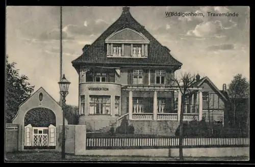 AK Travemünde, Hotel-Pension Weddigenheim, Partie am Gartentor
