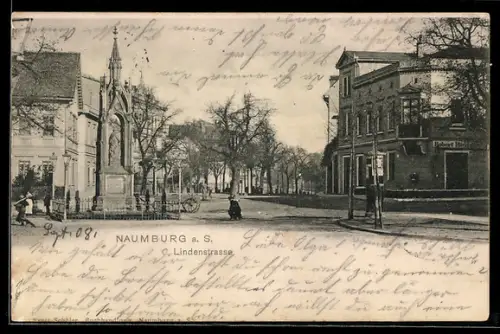 AK Naumburg a. S., Partie in der Lindenstrasse mit Denkmal