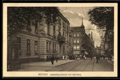 AK Bochum, Bongardstrasse mit Rathaus