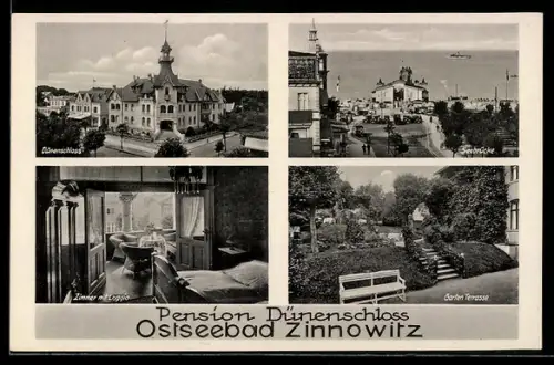 AK Zinnowitz, Hotel-Pension Dünenschloss, Seebrücke