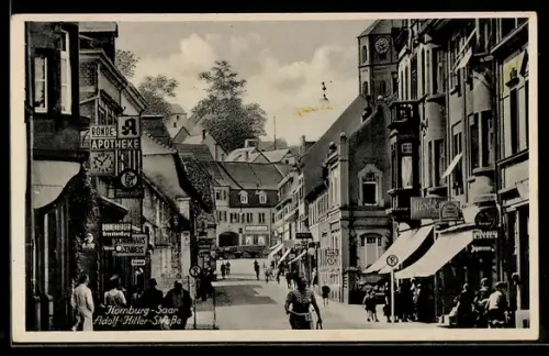 AK Homburg / Saar, Strasse mit Geschäften