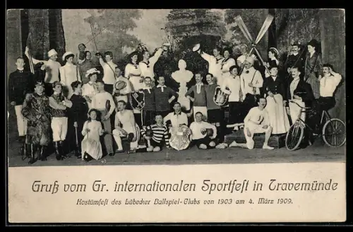 AK Travemünde, Gr. Internationales Sportfest 1909, Kostümfest des Lübecker Ballspiel-Clubs von 1903
