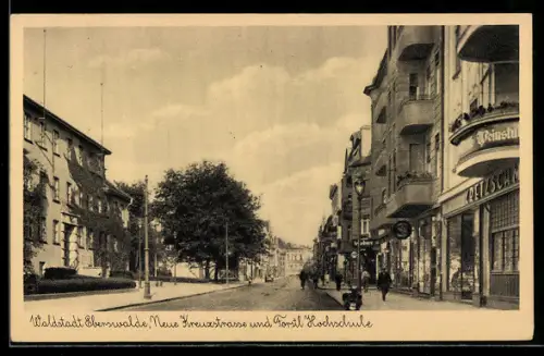 AK Eberswalde, Partie auf der neuen Kreuzstrasse und Forstl. Hochshule