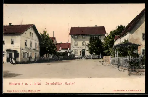 AK Gauernitz / Elbe, Herrschaftlicher Gasthof und Bäckerei