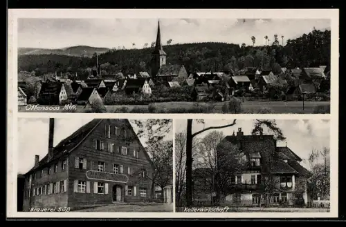 AK Ottensoos /Mfr., Gasthof Brauerei Süss, Kellerwirtschaft, Ortsansicht