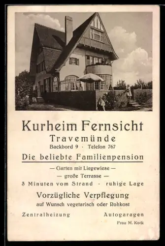 AK Travemünde, Hotel Kurheim Fernsicht, Backbord 9, Frau M. Kock