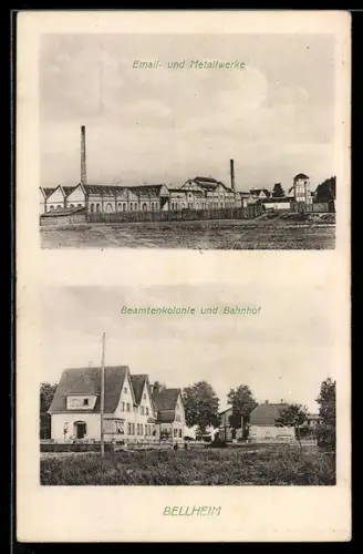 AK Bellheim, Beamtenkolonie und Bahnhof, Email- und Metallwerke