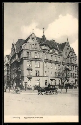 AK Hamburg-Eppendorf, Eckhaus Eppendorferlandstrasse, Pferdegespann