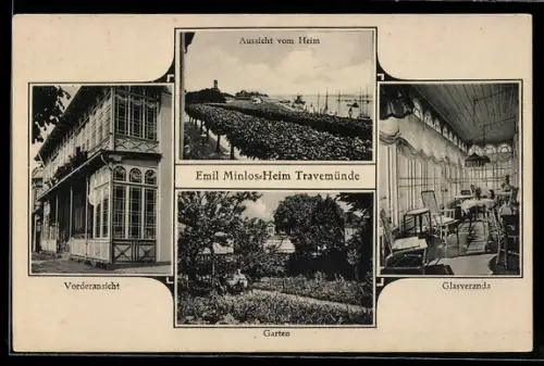 AK Travemünde, Hotel Emil Minlos-Heim, Glasveranda, Garten