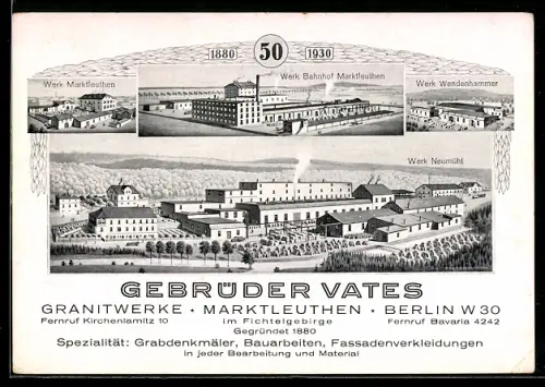 Künstler-AK Marktleuthen, Granitwerke Gebrüder Vates