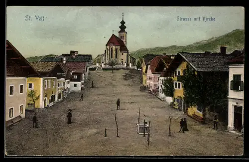 AK St. Veit im Pongau, Strassenansicht mit Kirche