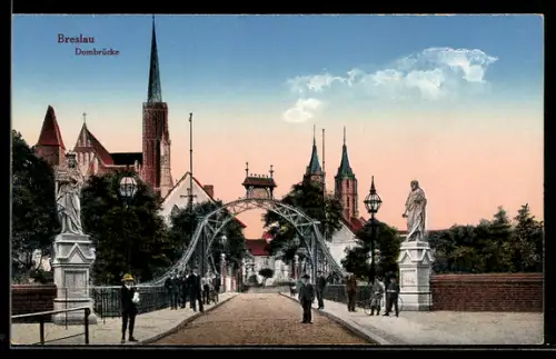 AK Breslau, Passanten auf der Dombrücke