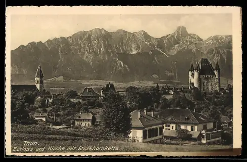 AK Thun, Schloss und Kirche mit Stockhornkette