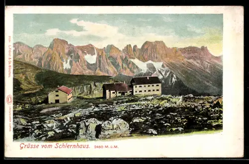 AK Schlernhaus, Blick zur Berghütte