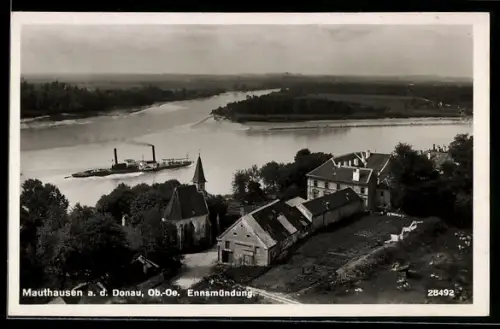 AK Mauthausen / Donau, Ortspartie an der Ennsmündung