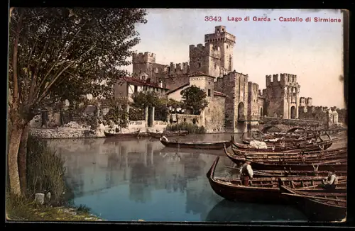 AK Sirmione, Blick zur Burg am Hafen
