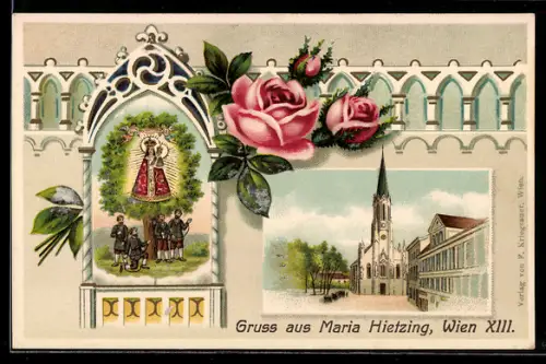 Künstler-AK Wien, Kirche Maria Hietzing und Gnadenbild