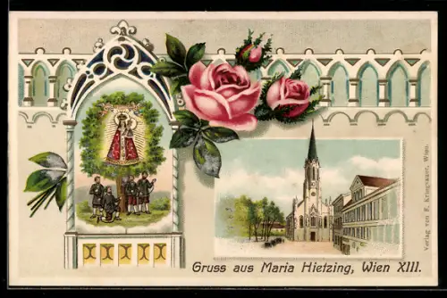 Künstler-AK Wien, Kirche Maria Hietzing und Gnadenbild