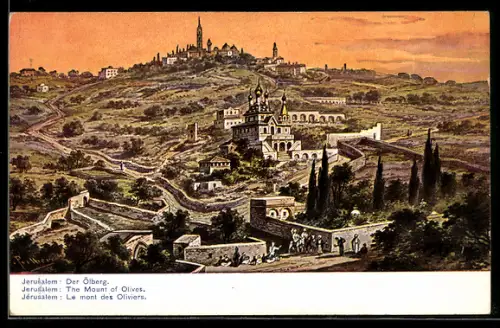 Künstler-AK Friedrich Perlberg: Jerusalem, Menschen auf der Strasse den Ölberg hinauf