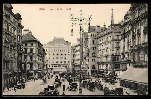 AK Wien, Neuer Markt mit Donnerbrunnen, Kutschen