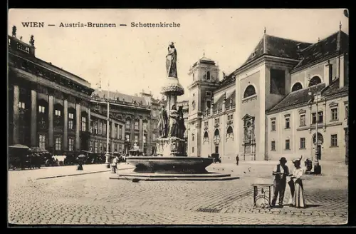 AK Wien, Austria-Brunnen und Schottenkirche