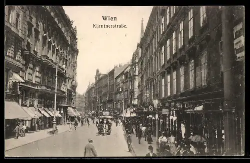 AK Wien, Kärntnerstrasse, Ansicht mit Pferdebahn, Strassenbahn