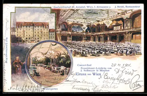 Lithographie Wien, St. Annahof, Concert Saal & Wintergarten