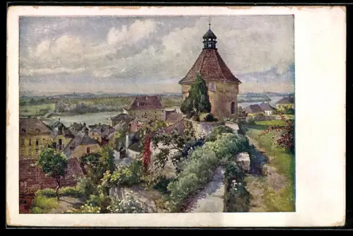 Künstler-AK Hans Götzinger, Deutscher Schulverein NR 1374: Mauthausen a. D., Panoramablick auf den Ort