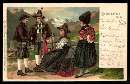Lithographie Stubaithal, Tiroler in Tracht