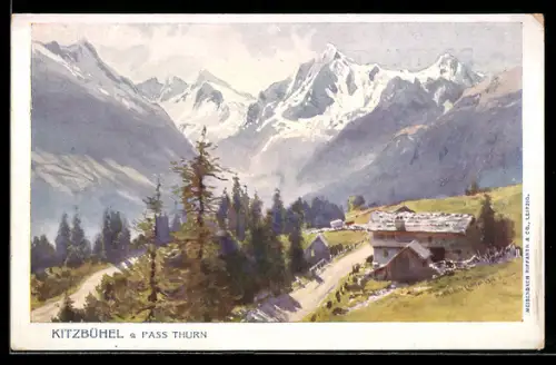 Künstler-AK Edward Harrison Compton: Kitzbühel, Pass Thurn mit Hütten