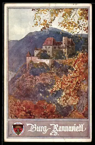 Künstler-AK Rannariedl a. D., Burg Rannariedl, Deutscher Schulverein