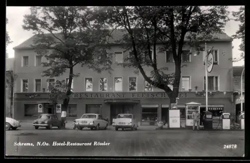 AK Schrems / N.-Oe., Hotel-Restaurant Rössler, Esso-Tankstelle