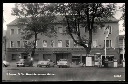 AK Schrems / N.-Oe., Hotel-Restaurant Rössler, Esso-Tankstelle