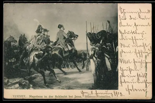 AK Napoleon bei der Schlacht in Jena zu Pferd